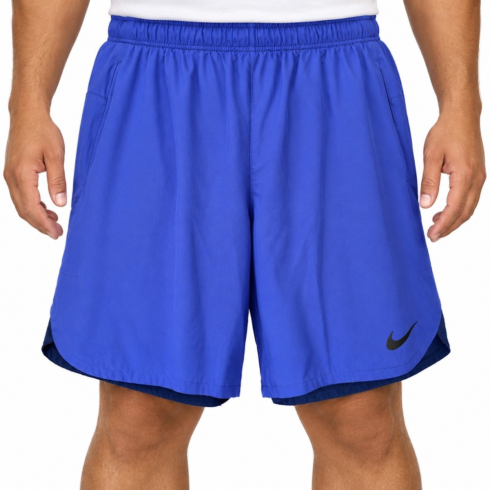 Nike Flex Men XL Dri Fit Training Shorts Blue Navy 8" Drawstring Pockets Stretch